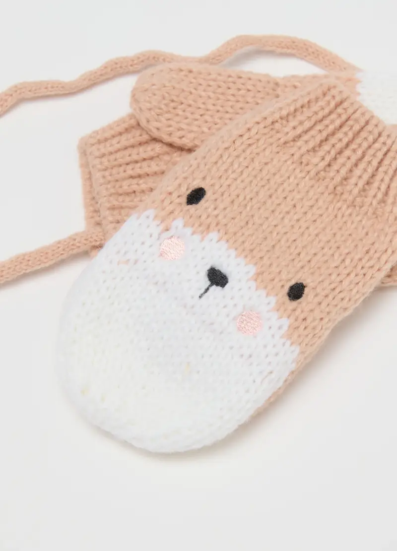 Cappello Per Bambina Beige Con Pon Pon, Bianco miniatura 3