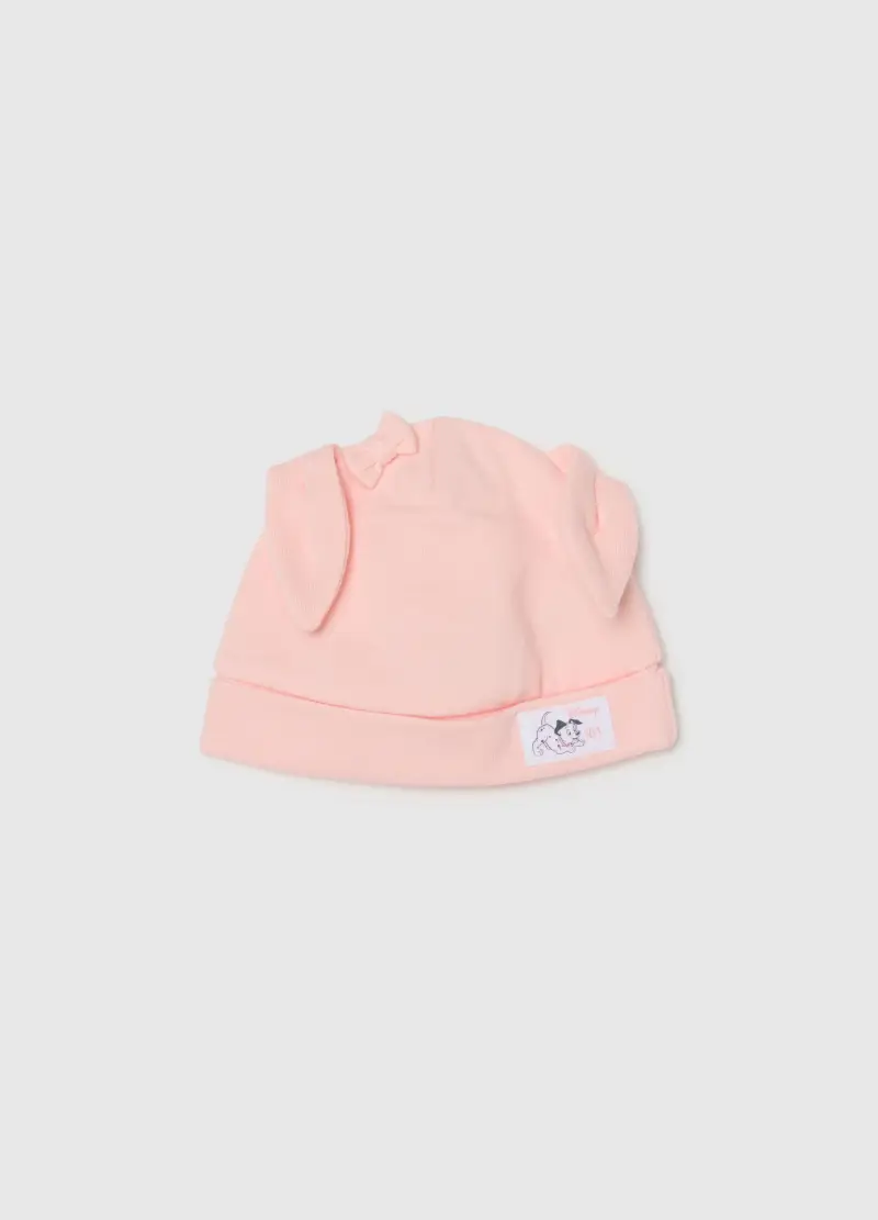 Cappello Rosa Da Neonata In Puro Cotone Con Orecchie, Rosa