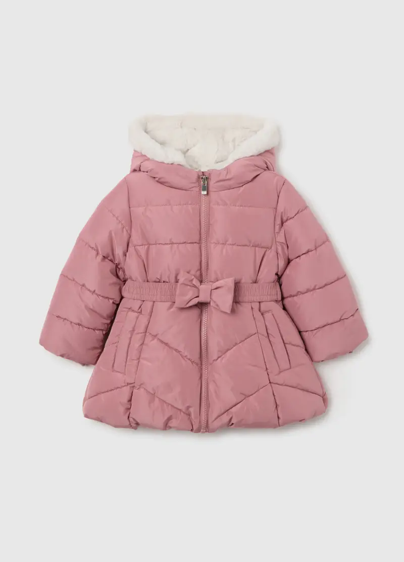 Cappotto Rosa Con Cappuccio E Dettagli In Pelliccia, Bambina, Rosa