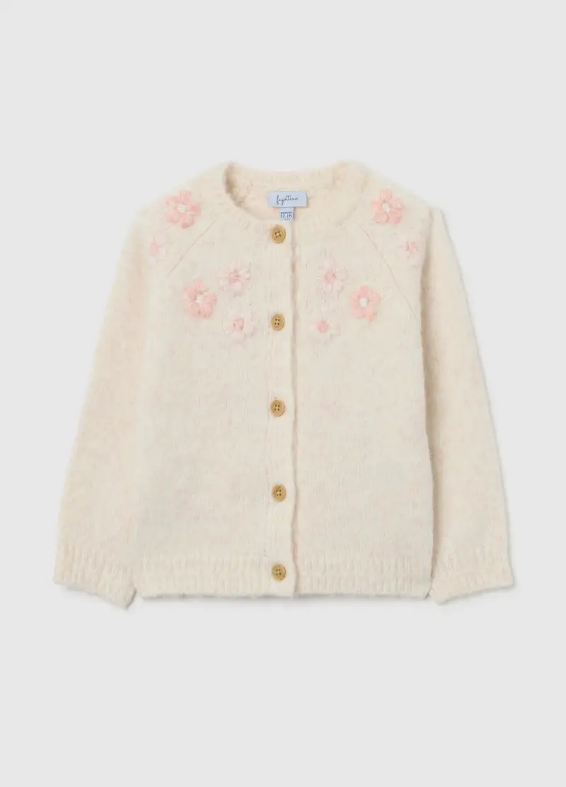 Cardigan Da Bimba Bianco Regular Fit Con Ricami Floreali, Bambina, Bianco