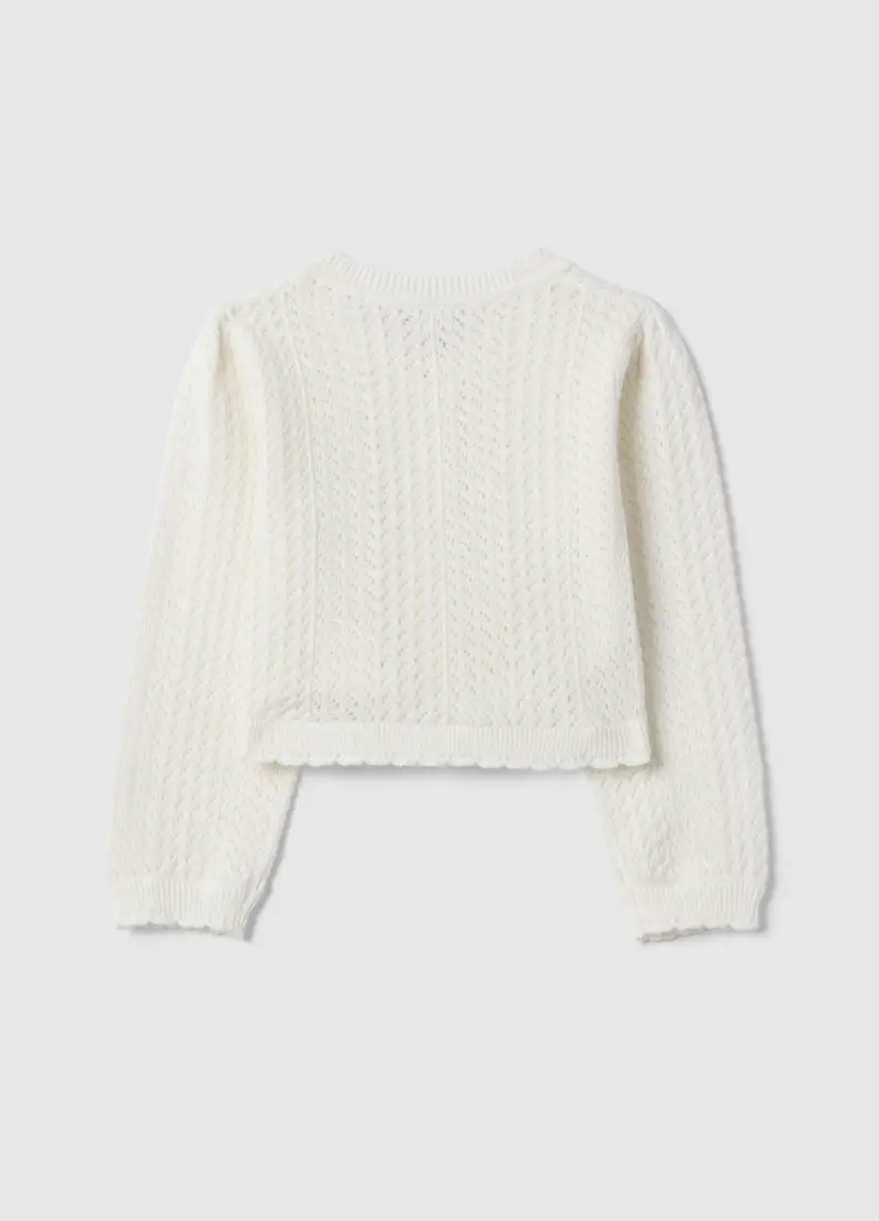 Cardigan Fitted In Puro Cotone Bianco Da Bimba Con Design Traforato, Bambina, Bianco miniatura 2