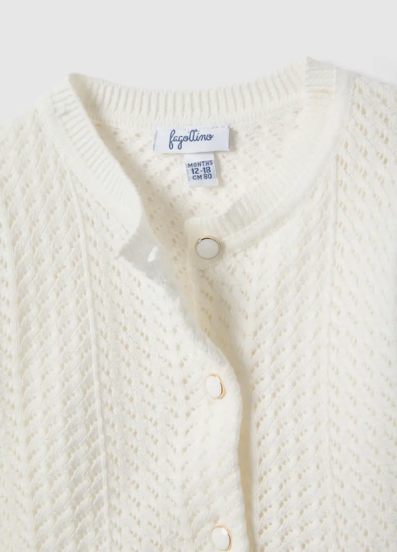 Cardigan Fitted In Puro Cotone Bianco Da Bimba Con Design Traforato, Bambina, Bianco miniatura 3