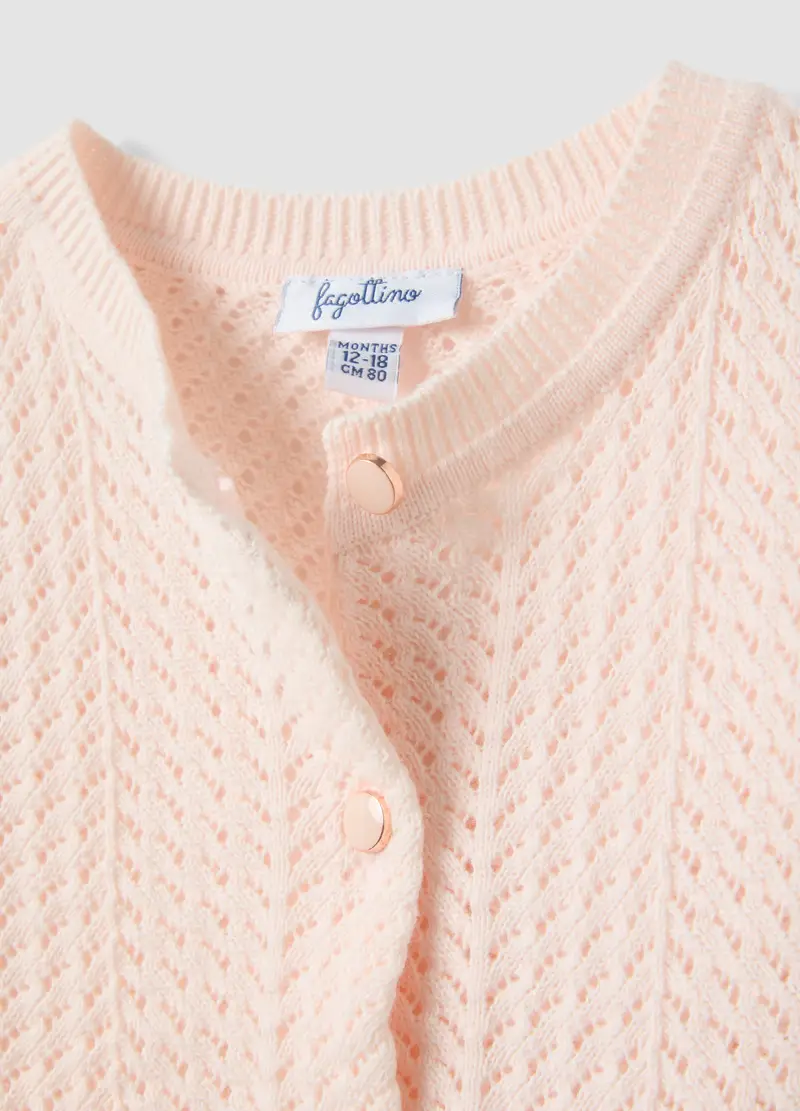 Cardigan Fitted In Puro Cotone Rosa Da Bimba Con Design Traforato, Bambina, Rosa miniatura 3