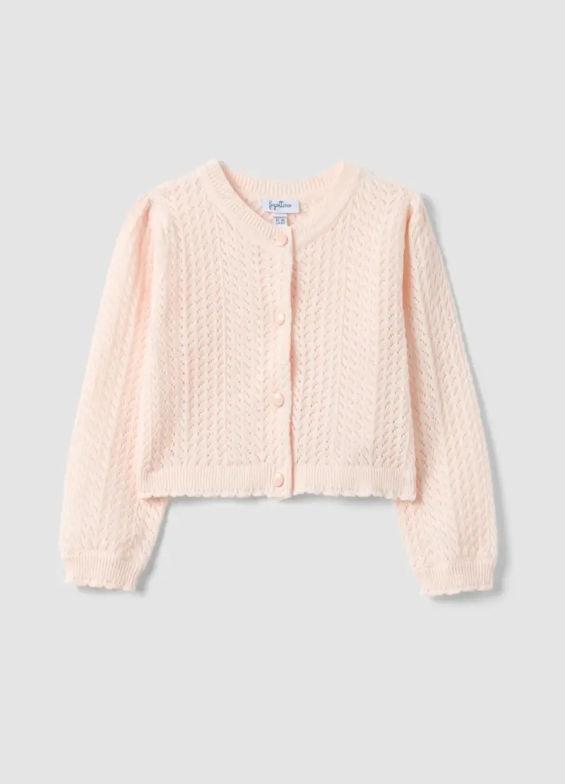 Cardigan Fitted In Puro Cotone Rosa Da Bimba Con Design Traforato, Bambina, Rosa