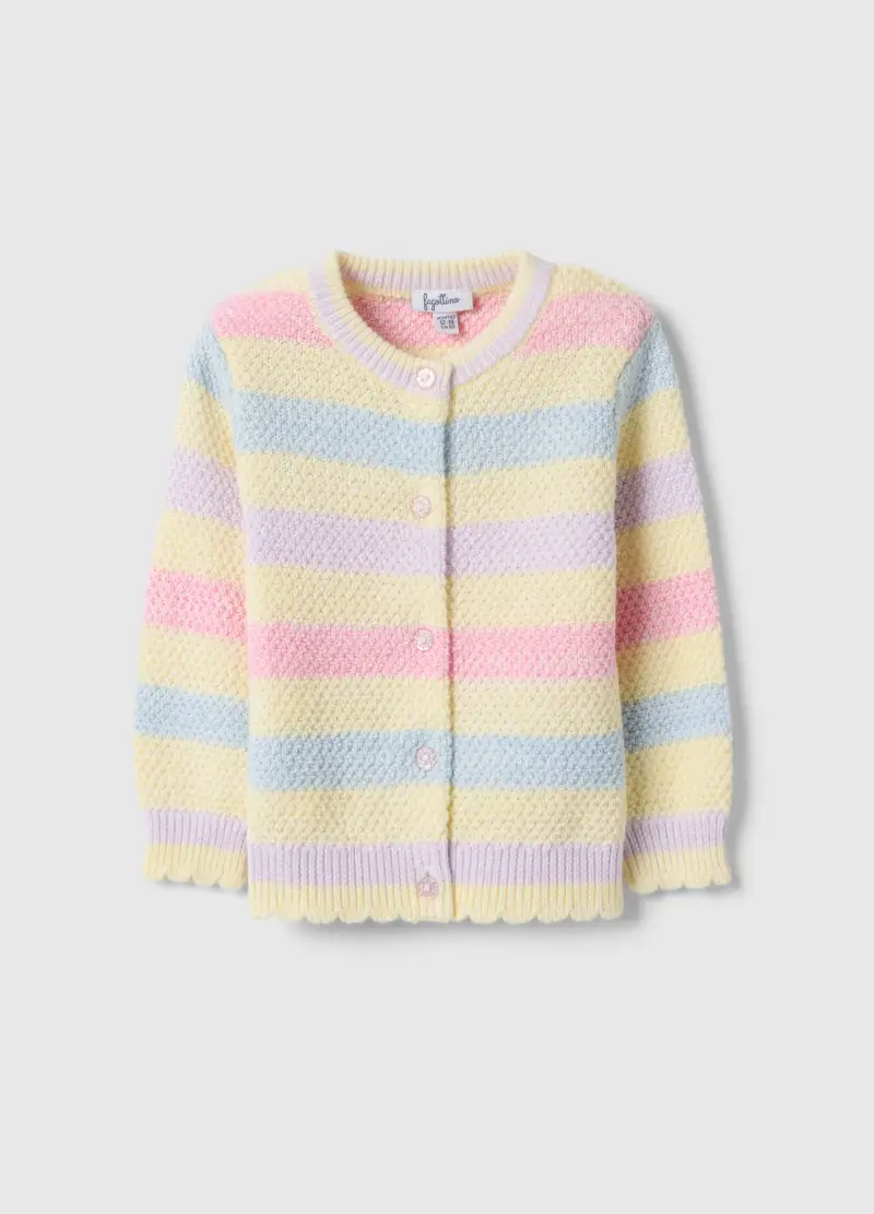 Cardigan In Puro Cotone A Righe Multicolor Da Bimba Regular Fit, Bambina, Multicolor