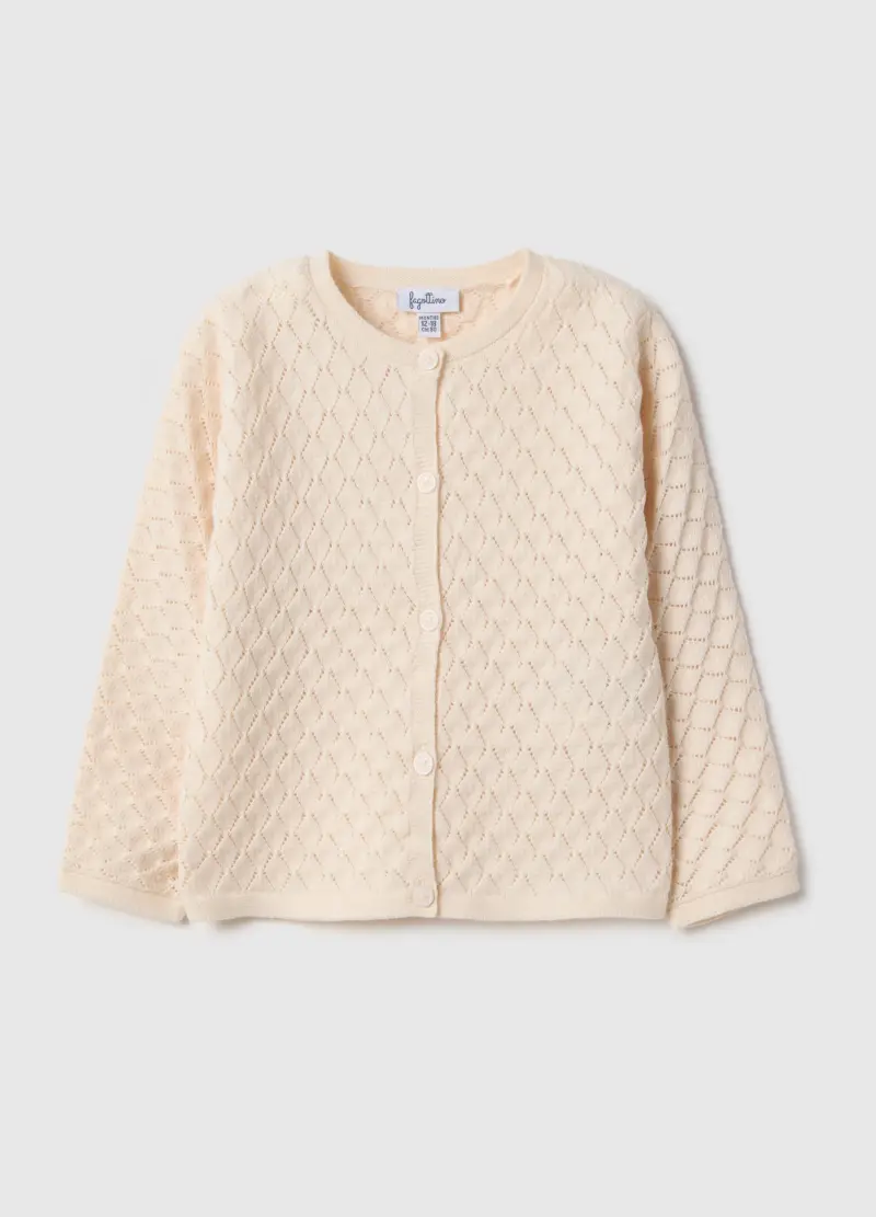 Cardigan In Puro Cotone Beige Da Bimba Regular Fit Con Design A Rombi, Bambina, Beige