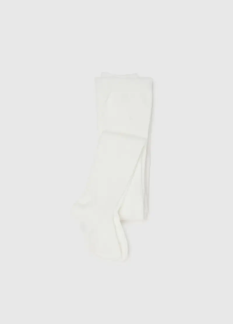 Collant Bianchi In Cotone Elasticizzato, Bambina, Bianco