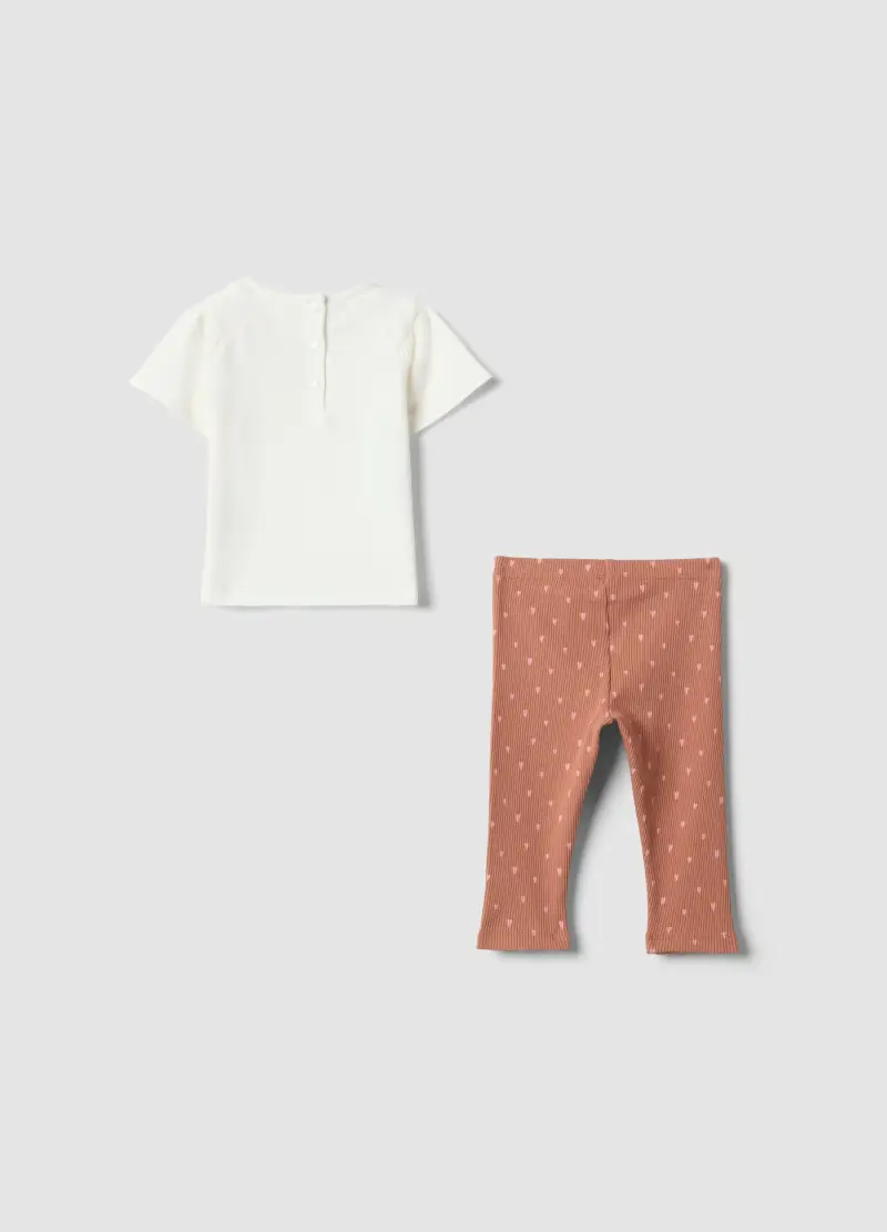 Completo Bianco E Marrone Per Bambina In Cotone Elasticizzato, Bianco miniatura 2