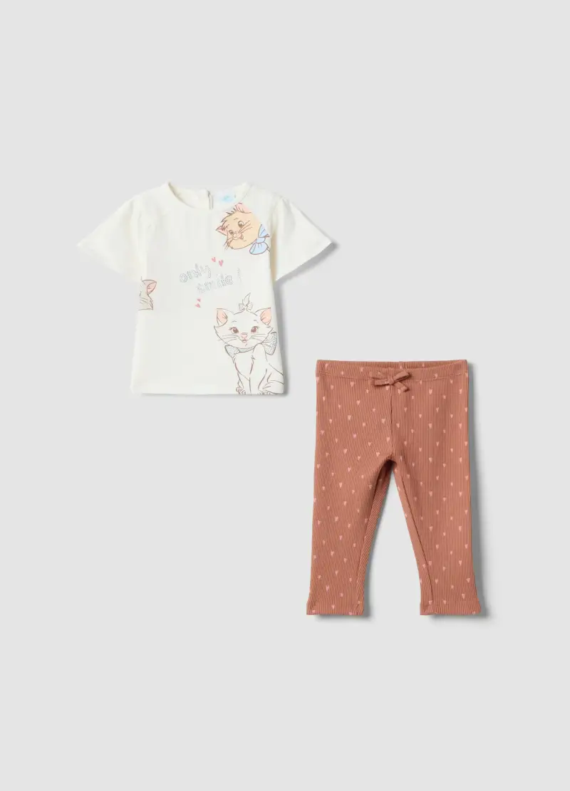 Completo Bianco E Marrone Per Bambina In Cotone Elasticizzato, Bianco