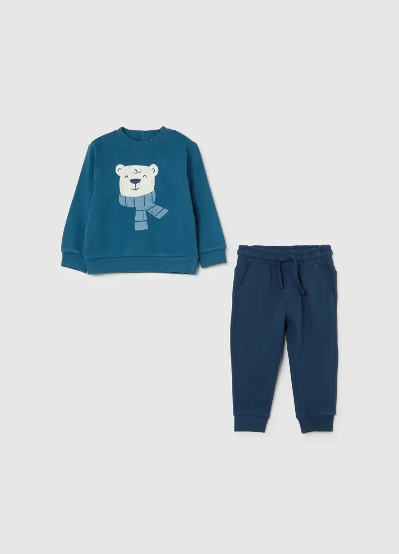 Completo Blu Da Bimbo In Puro Cotone Regular Fit Con Orsetto, Bambino, Blu