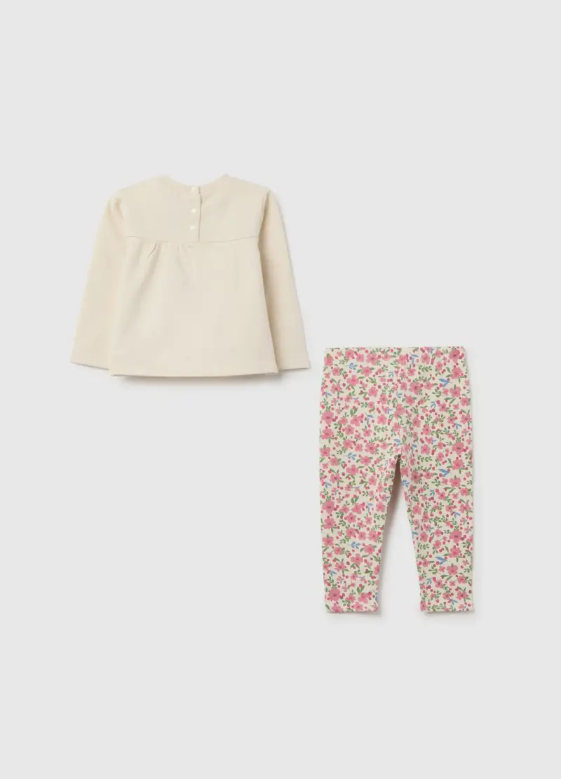 Completo Da Bambina In Misto Cotone Beige Con Stampa, Beige miniatura 3