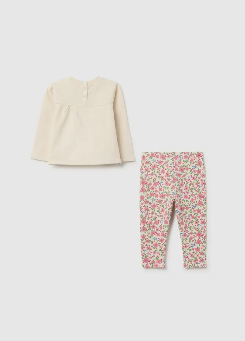 Completo Da Bambina In Misto Cotone Beige Con Stampa, Beige miniatura 3