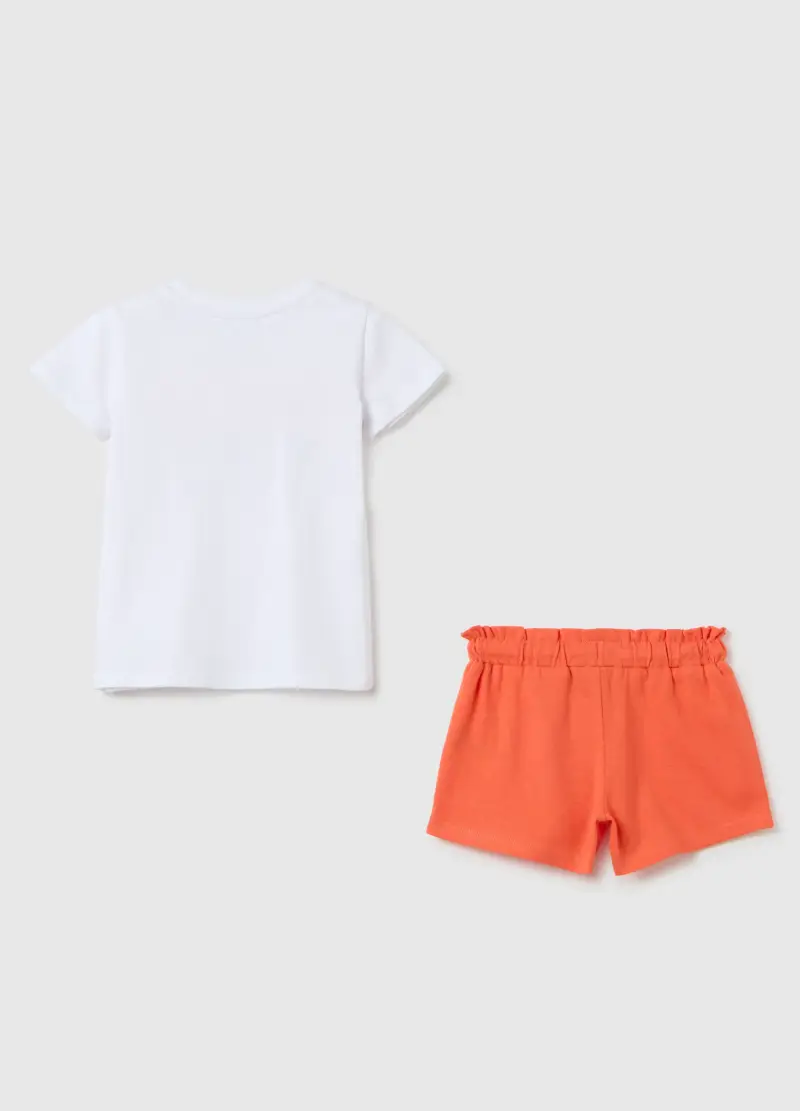 Completo Da Bambina In Puro Cotone Bianco E Arancione Regular Fit, Bianco miniatura 2