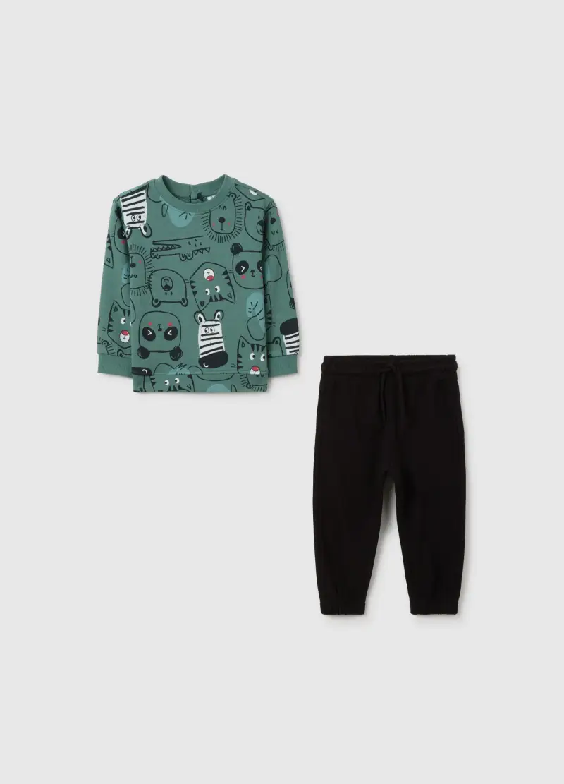 Completo Da Bambino In Puro Cotone Verde Regular Fit, Verde