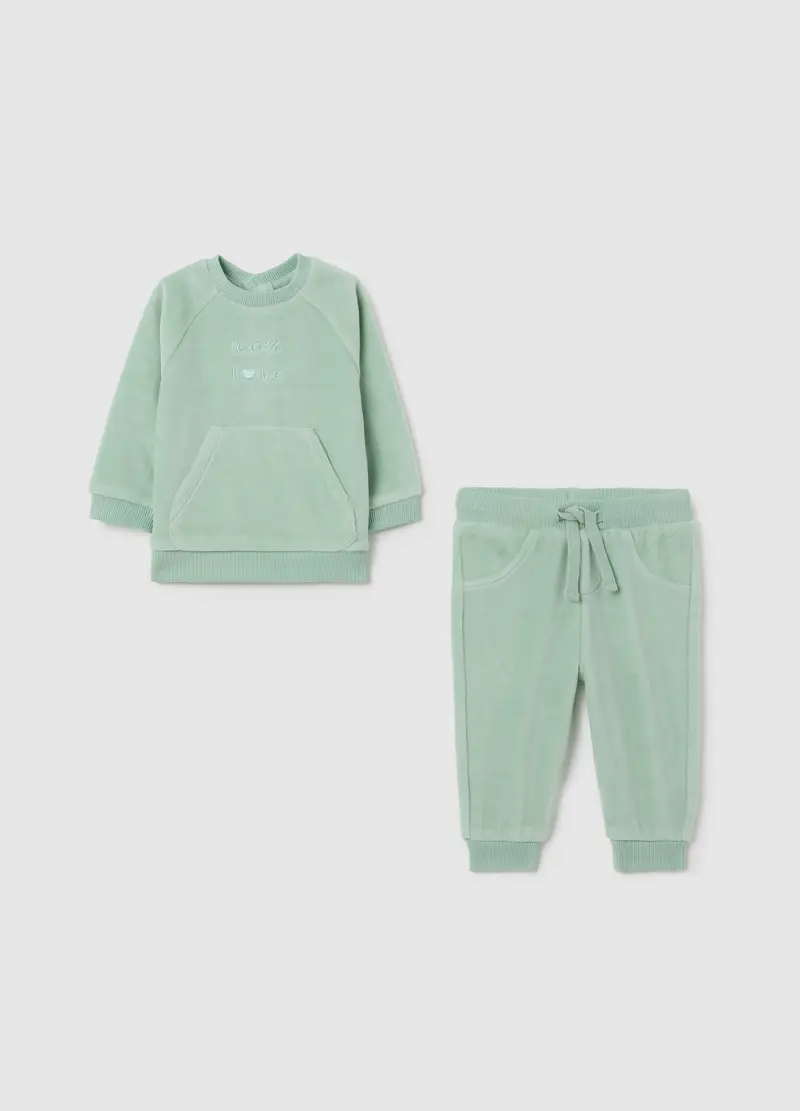 Completo Da Neonata In Misto Cotone Verde, Verde