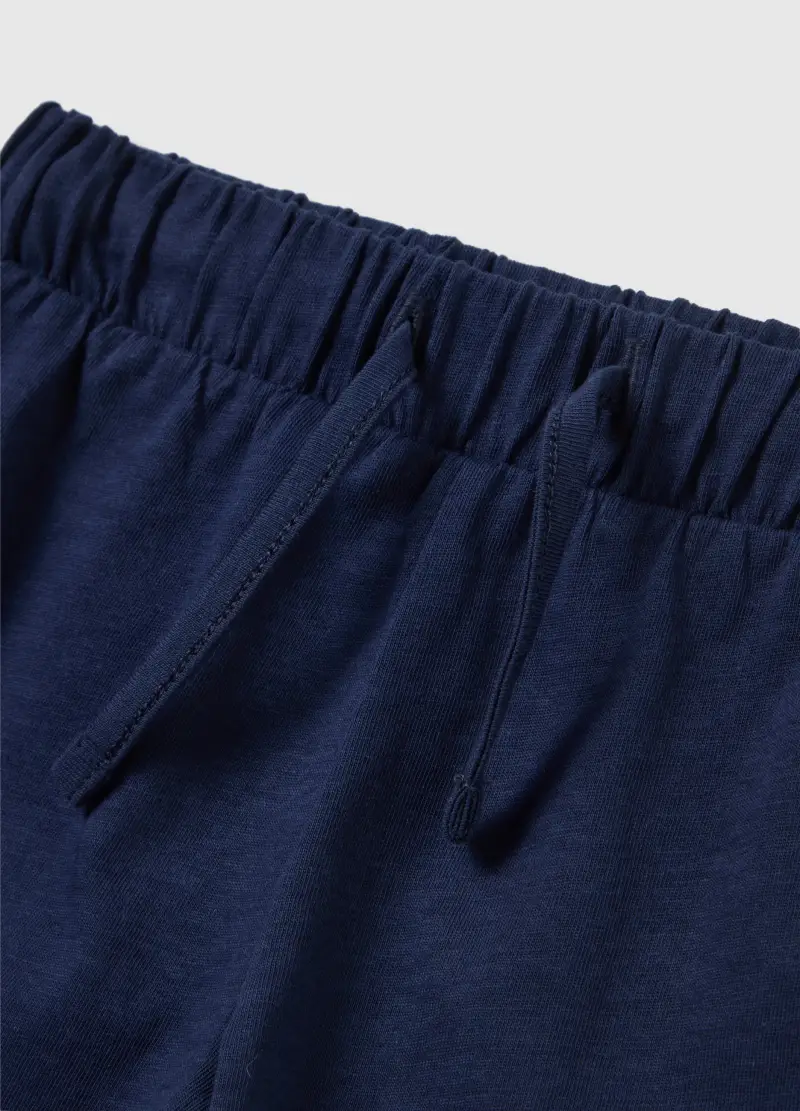 Completo Estivo Da Bambina In Puro Cotone Bianco Regular Fit E Pantaloncini Blu, Bianco miniatura 3