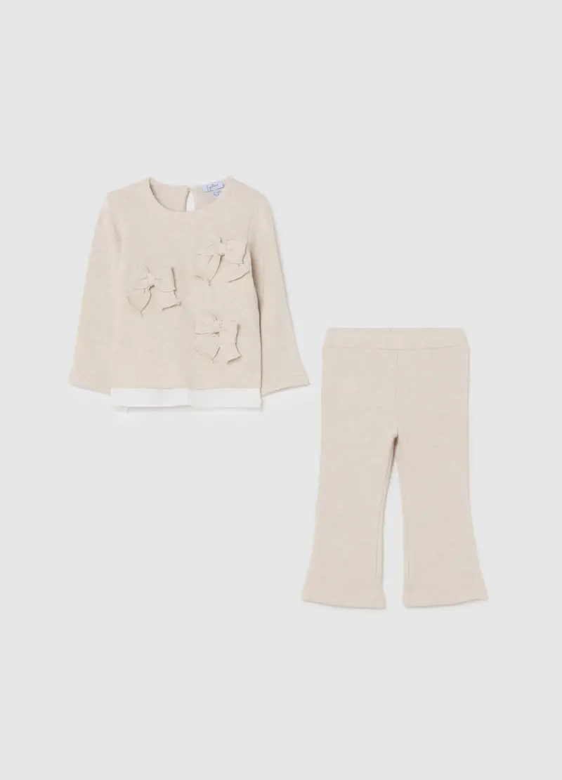 Completo Felpa Pantalone Beige Da Bimba In Misto Cotone Regular Fit, Bambina, Beige