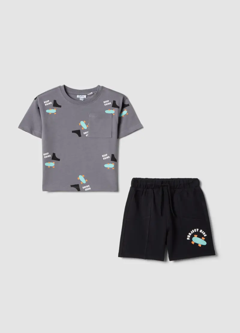 Completo Grigio In Puro Cotone, Bambino, Nero