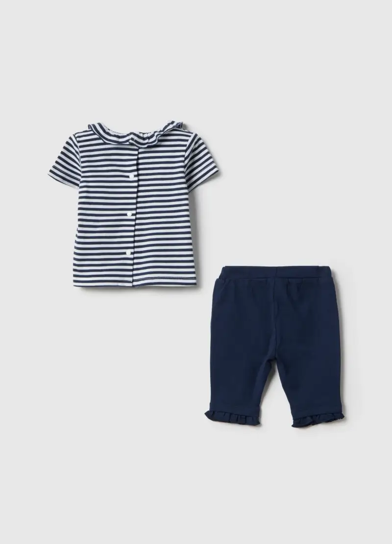 Fagottino Completo In Puro Cotone Blu Con Volant Per Bimba miniatura 2