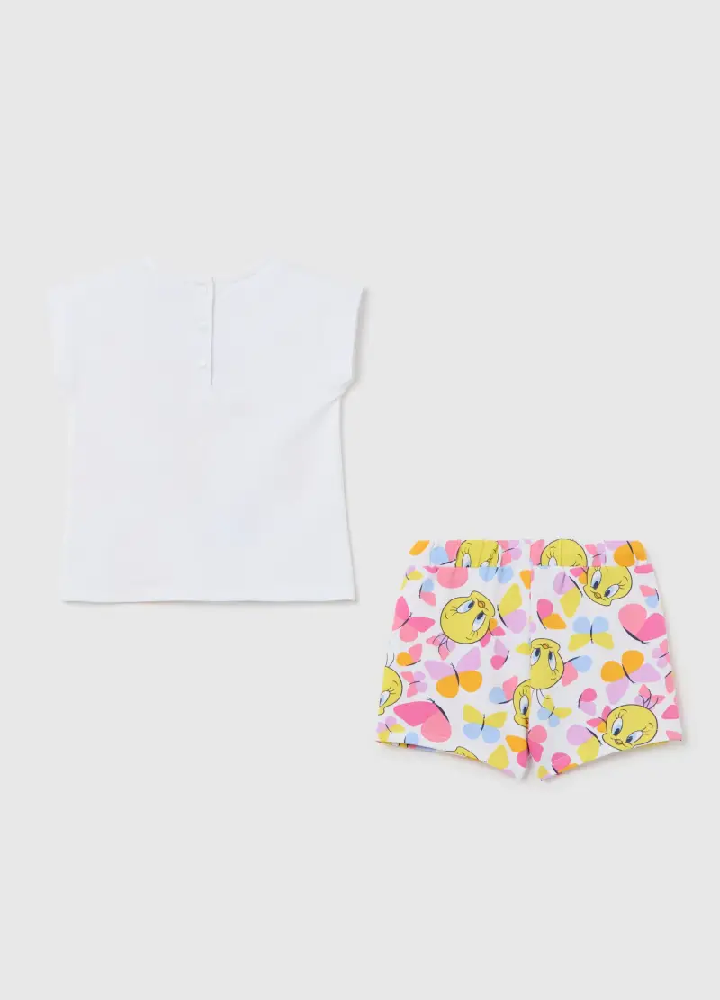 Completo Jogging Da Bambina In Cotone Elasticizzato Bianco Regular Fit Con Stampa Tweety, Bianco miniatura 2