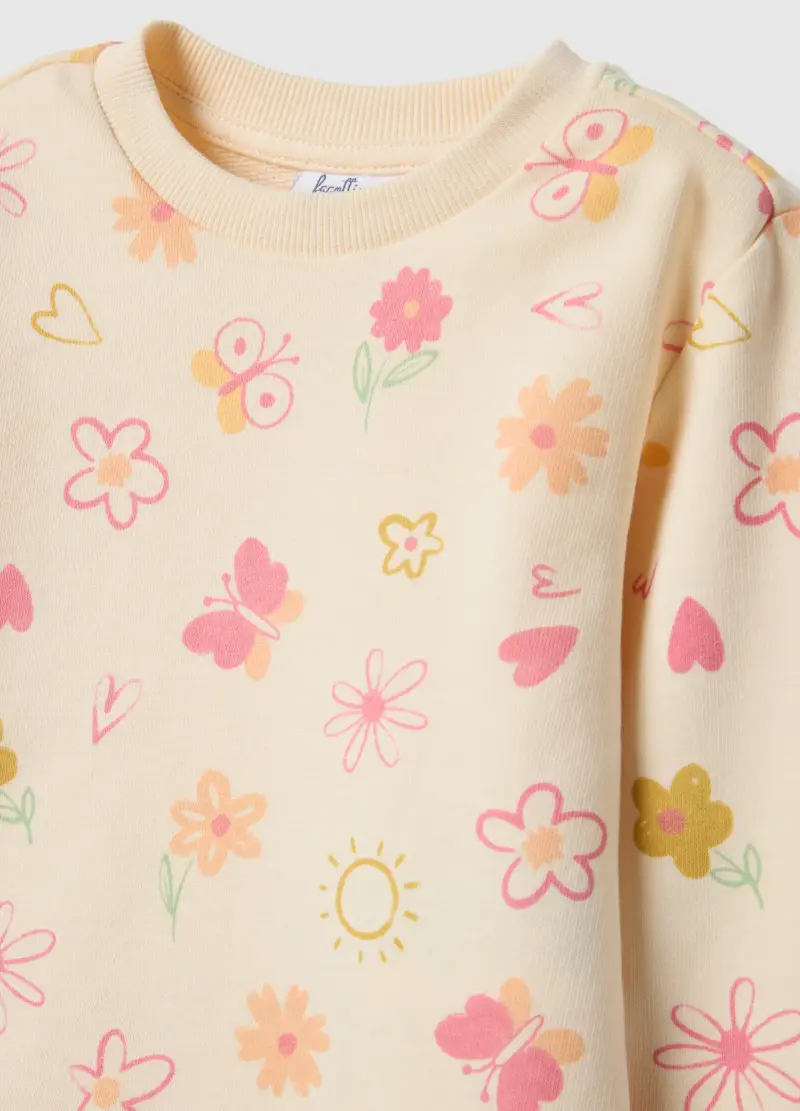 Completo Jogging In Puro Cotone Beige Regular Fit Per Bimba, Bambina, Beige miniatura 3