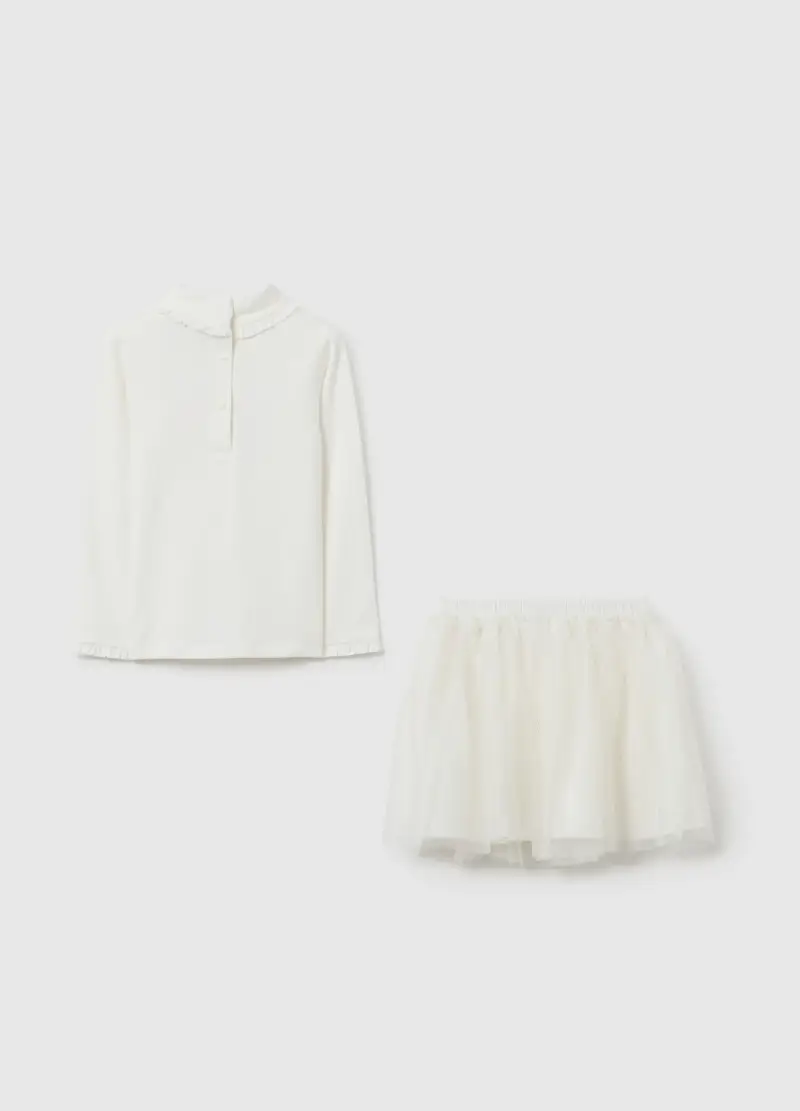 Completo Maglia Gonna Da Bimba In Cotone Bianco Elasticizzato, Bambina, Bianco miniatura 2