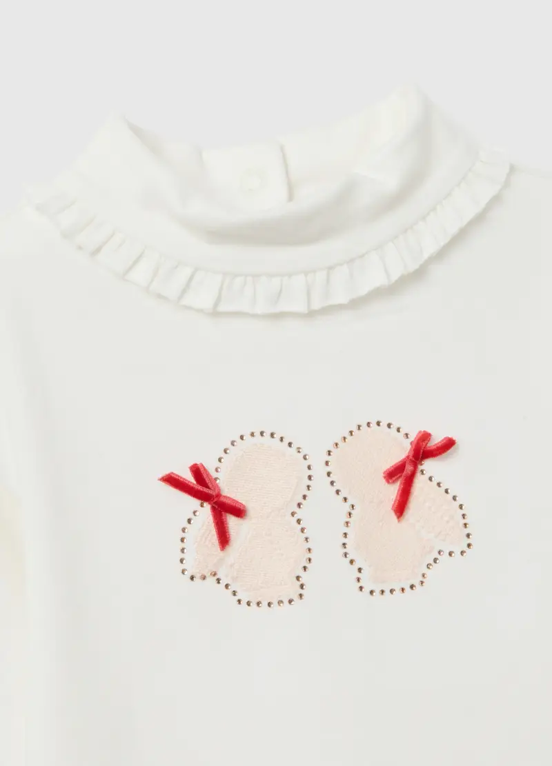Completo Maglia Gonna Da Bimba In Cotone Bianco Elasticizzato, Bambina, Bianco miniatura 3