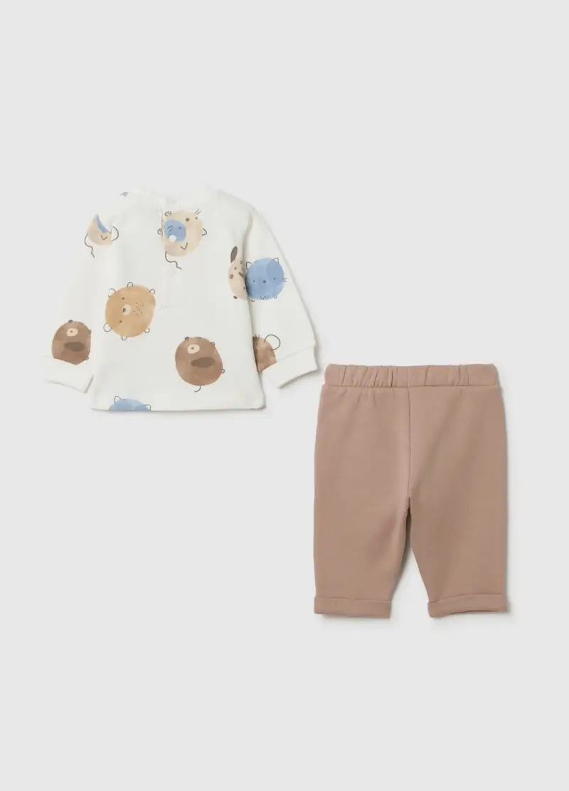 Completo Maglia Pantalone Da Neonato In Puro Cotone Multicolor, Multicolor miniatura 2