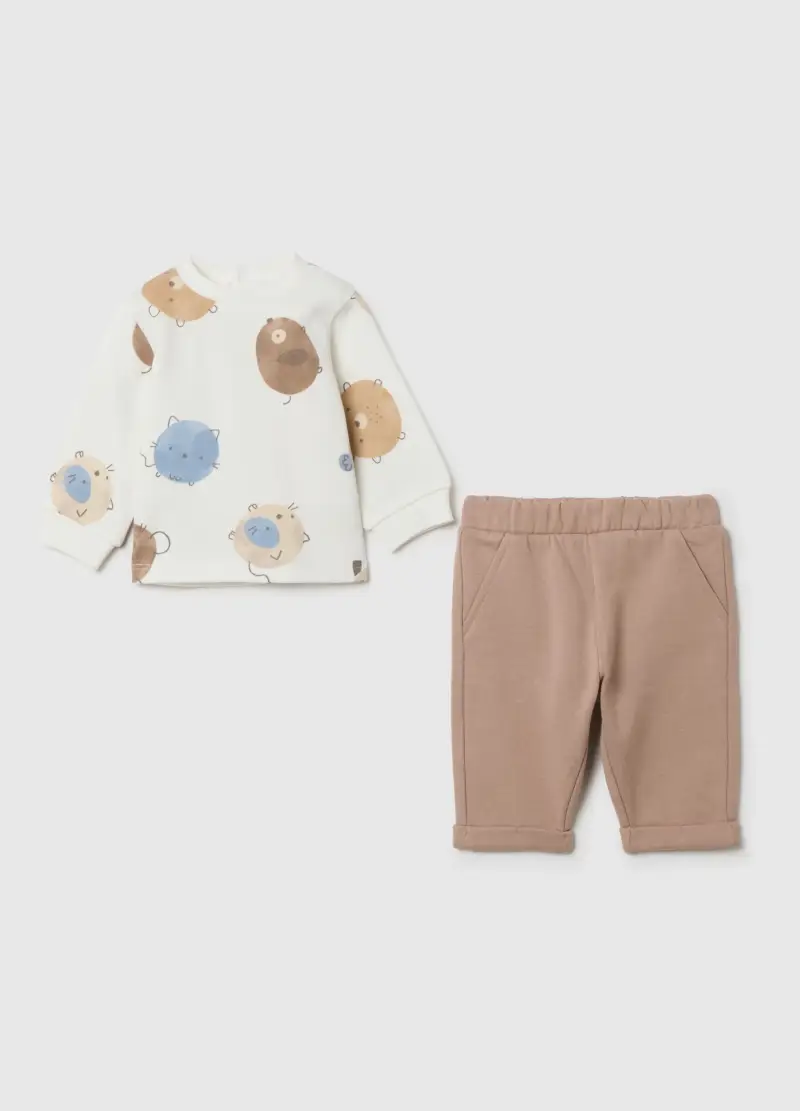 Completo Maglia Pantalone Da Neonato In Puro Cotone Multicolor, Multicolor