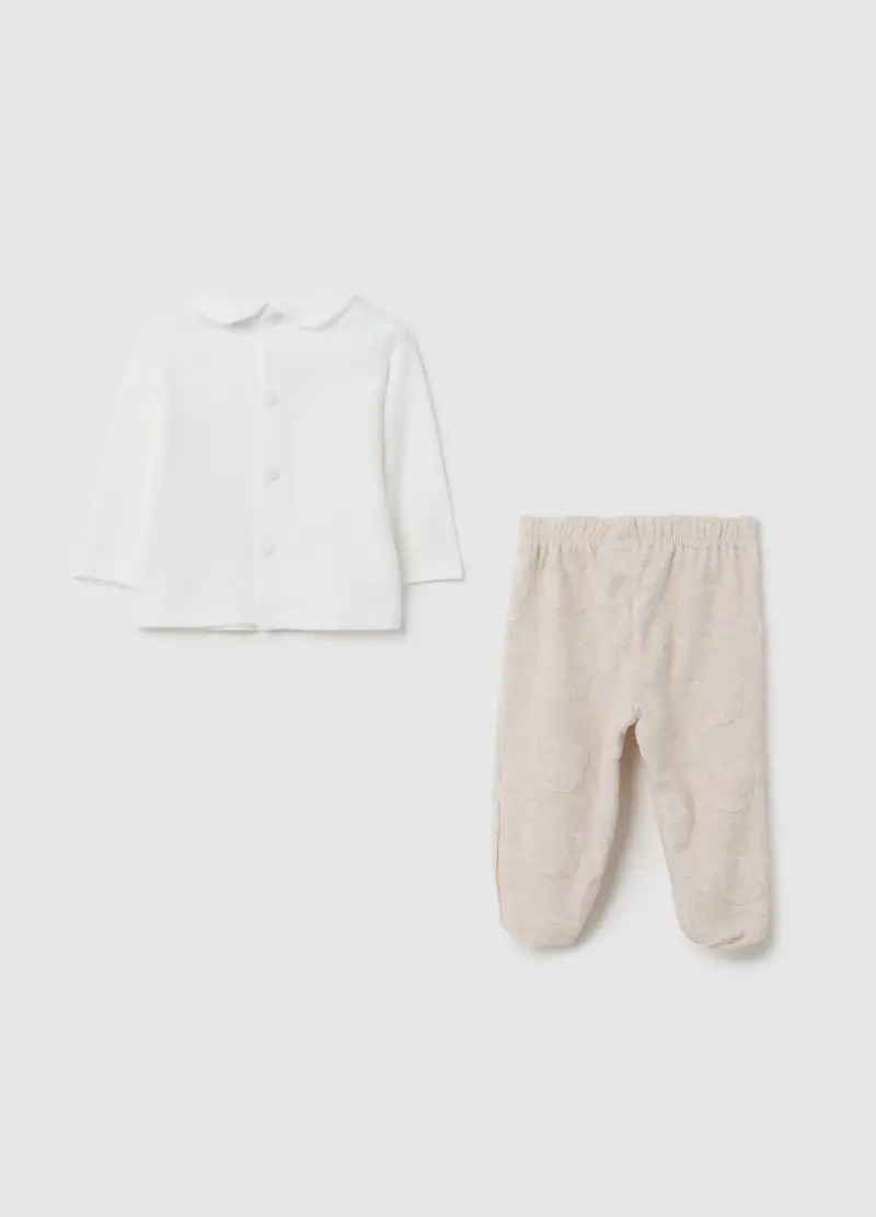 Completo Maglietta E Pantalone Da Bambina In Puro Cotone Bianco, Unisex, Bianco miniatura 2