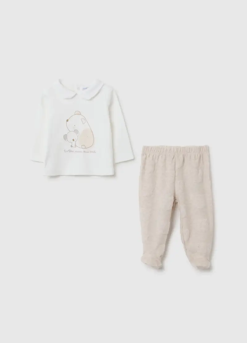 Completo Maglietta E Pantalone Da Bambina In Puro Cotone Bianco, Unisex, Bianco