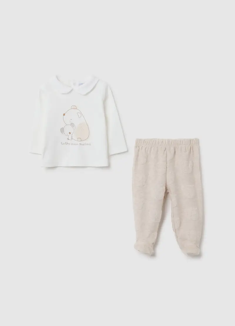 FAGOTTINO, Completo Maglietta E Pantalone Da Bambina In Puro Cotone Bianco, Unisex, Bianco, Taglia: 1-3