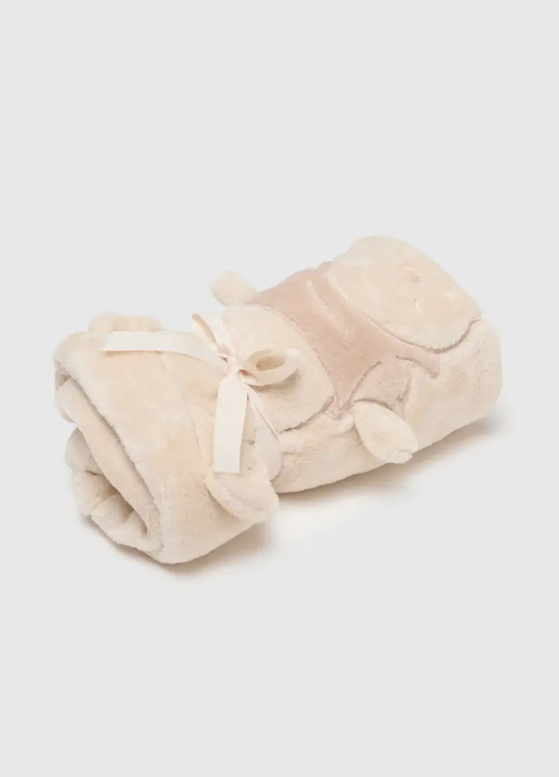 Coperta Beige Da Neonato Con Ricamo Orsetto, Unisex, Beige