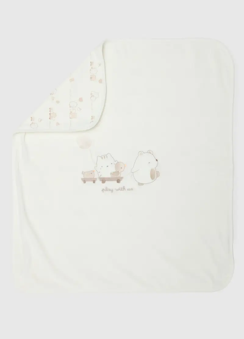 Copertina Bianca Da Neonato In Misto Cotone Con Decori, Unisex, Bianco miniatura 2