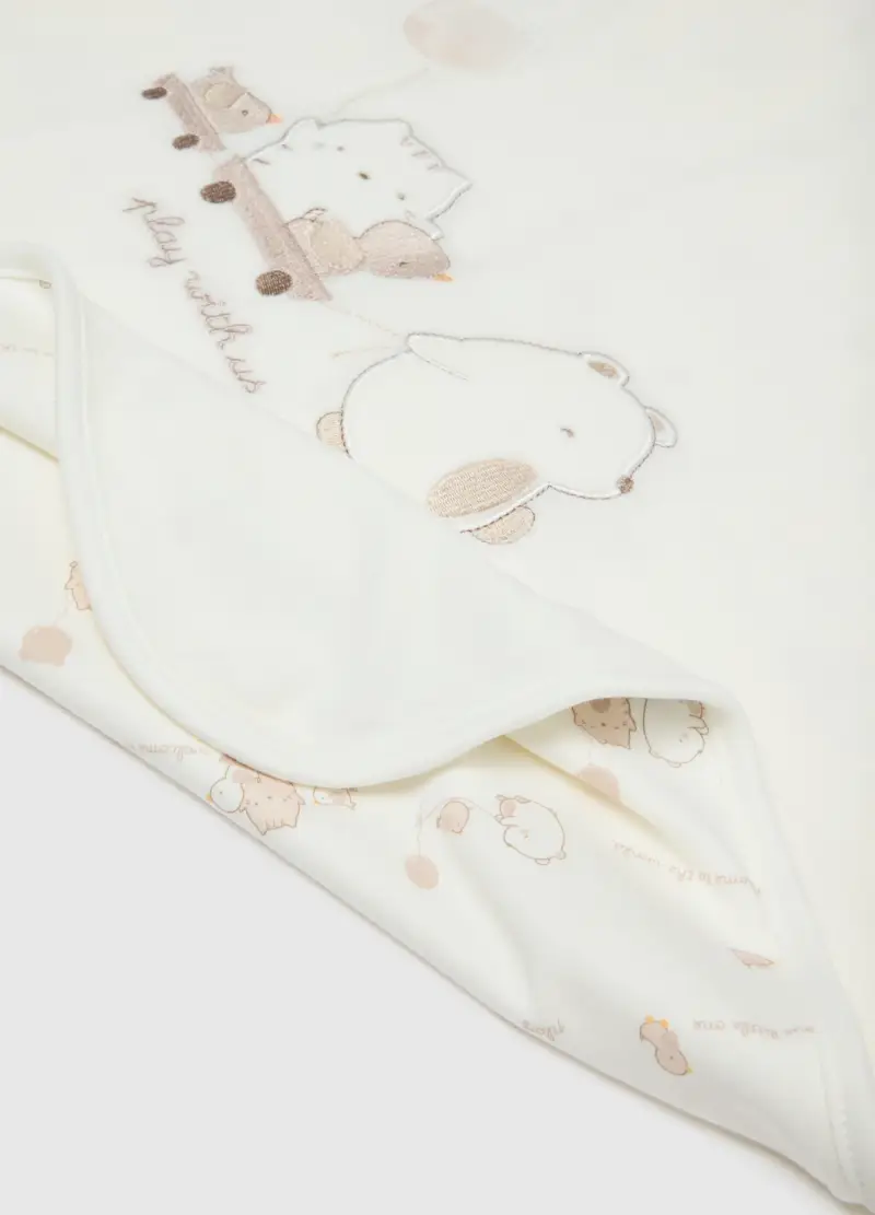 Copertina Bianca Da Neonato In Misto Cotone Con Decori, Unisex, Bianco miniatura 3