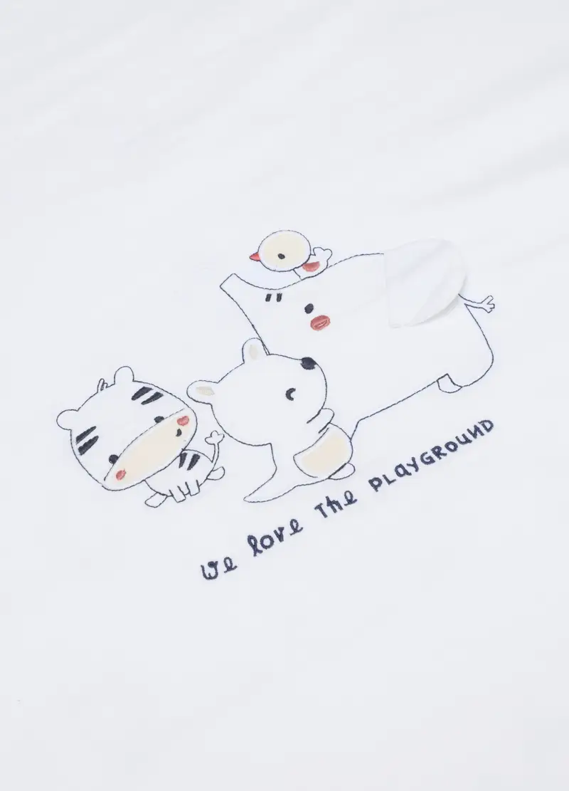 Copertina In Puro Cotone Bianca Da Neonato Con Animali Ricamati, Unisex, Bianco miniatura 2