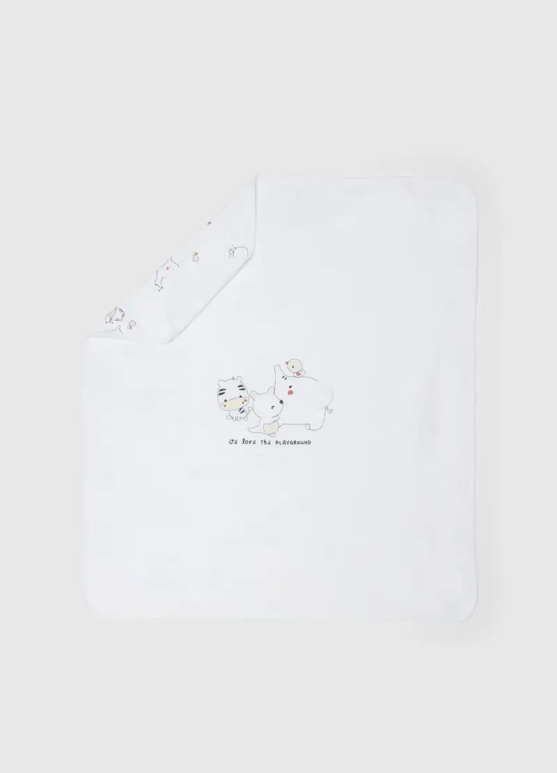 Copertina In Puro Cotone Bianca Da Neonato Con Animali Ricamati, Unisex, Bianco