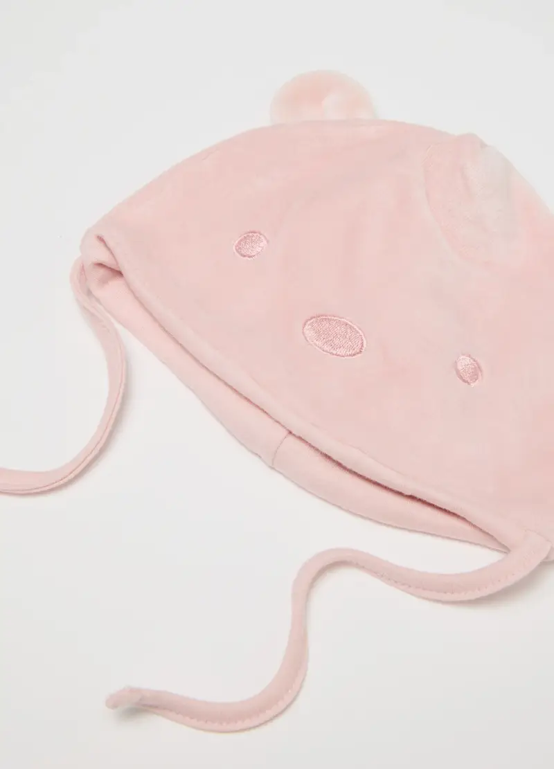 Cuffietta Da Neonata In Misto Cotone Rosa, Rosa miniatura 2