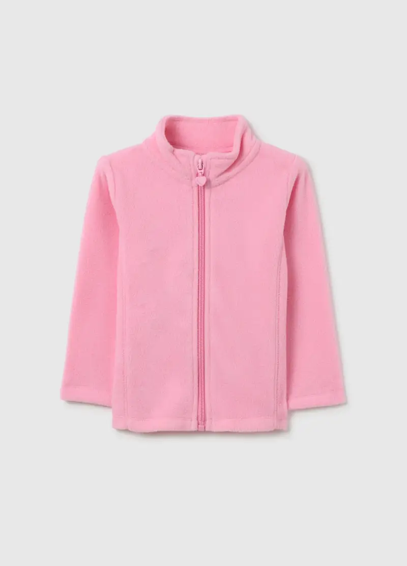 Felpa A Collo Alto Rosa Da Bimba Regular Fit Con Zip Integrale, Bambina, Rosa