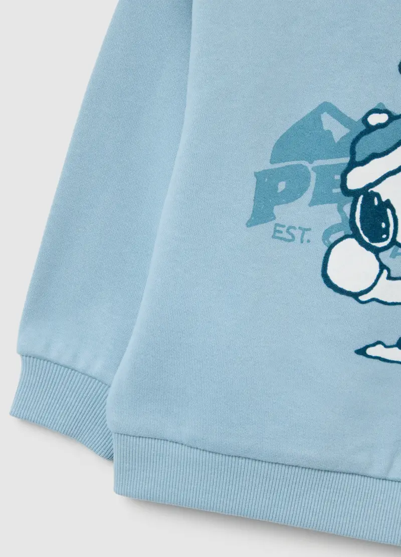 Felpa Azzurra Da Bambino In Puro Cotone Regular Fit Con Stampa Peanuts, Azzurro miniatura 3