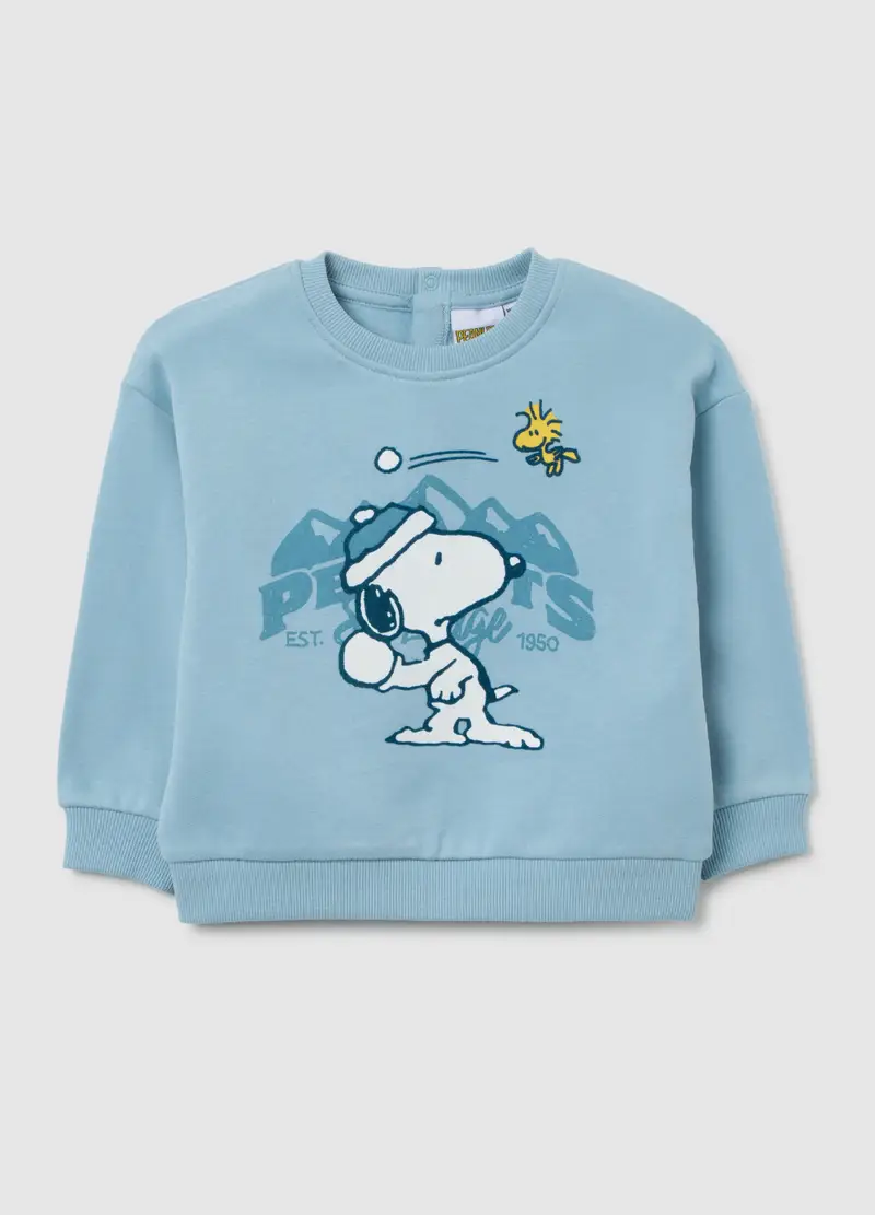 Felpa Azzurra Da Bambino In Puro Cotone Regular Fit Con Stampa Peanuts, Azzurro