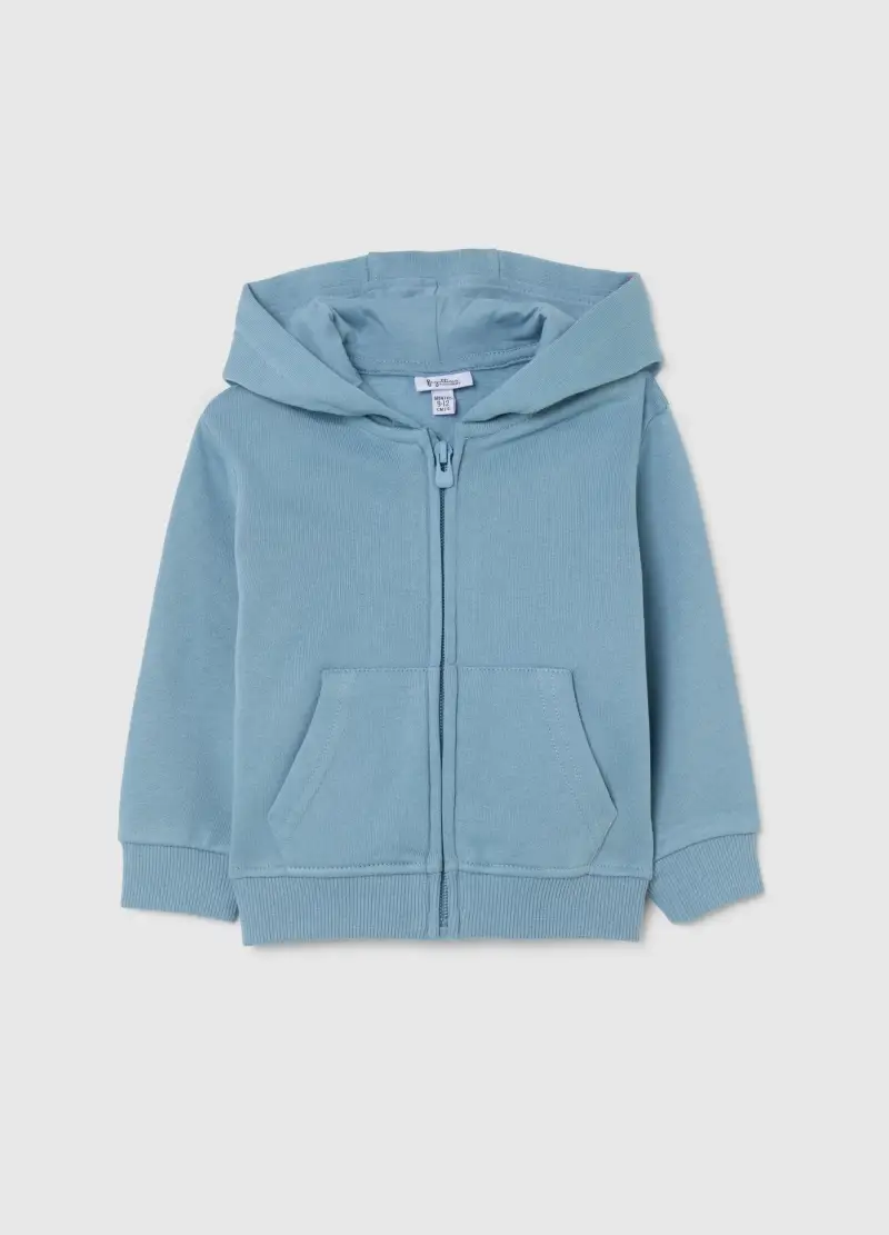 Felpa Azzurra Da Bimbo In Puro Cotone Regular Fit Con Cappuccio E Zip, Bambino, Azzurro