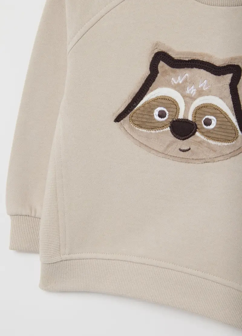 Felpa Beige Con Ricamo A Forma Di Procione, Bambino, Beige miniatura 3