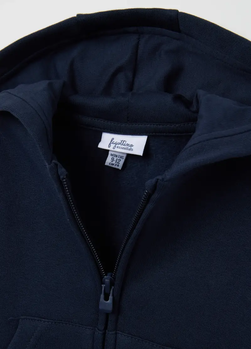 Felpa Blu Da Bimbo In Puro Cotone Regular Fit Con Cappuccio E Zip, Bambino, Blu miniatura 3