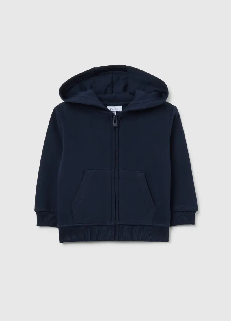 Felpa Blu Da Bimbo In Puro Cotone Regular Fit Con Cappuccio E Zip, Bambino, Blu