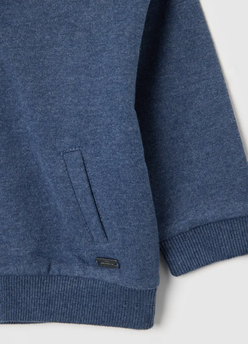 Felpa Blu Da Neonato In Puro Cotone Regular Fit Con Cappuccio E Zip, Blu miniatura 3