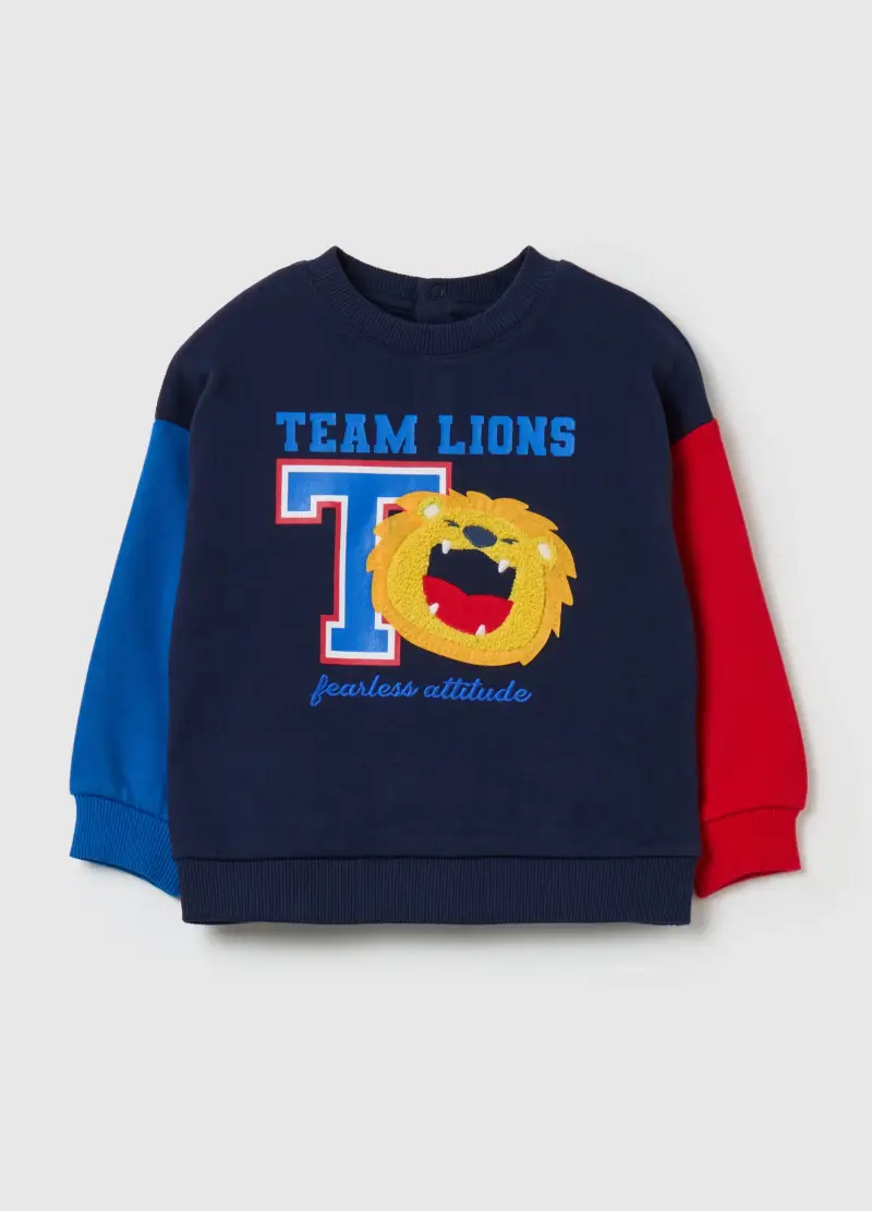 Felpa Color Block In Cotone Bio "team Lions", Bambino, Multicolor