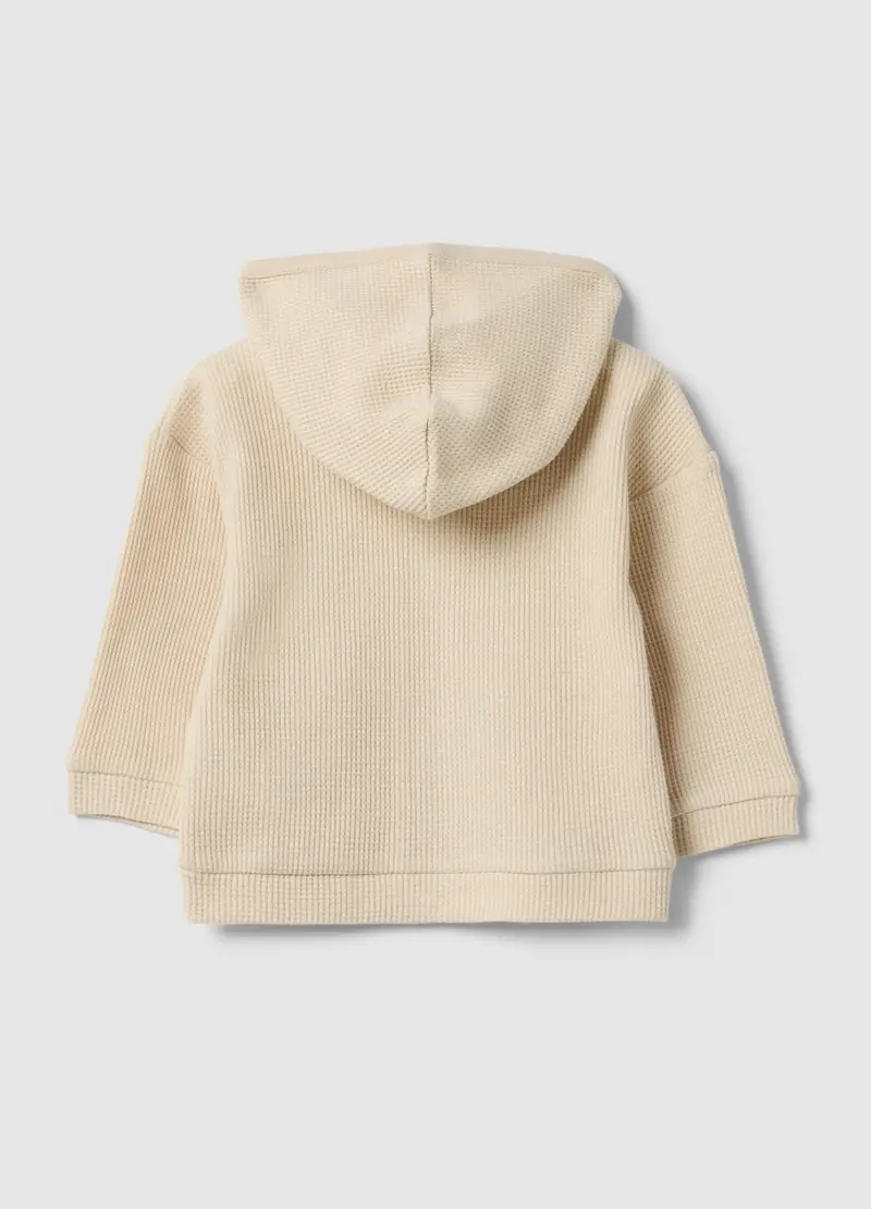 Felpa Con Cappuccio In Puro Cotone Beige Regular Fit Con Orsetto, Neonato, Beige miniatura 2
