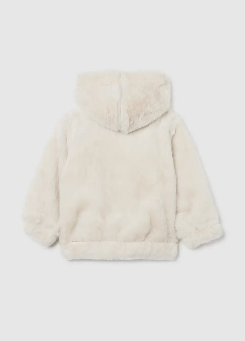 Felpa Da Bambina Beige Regular Fit Con Zip E Cappuccio, Beige miniatura 2