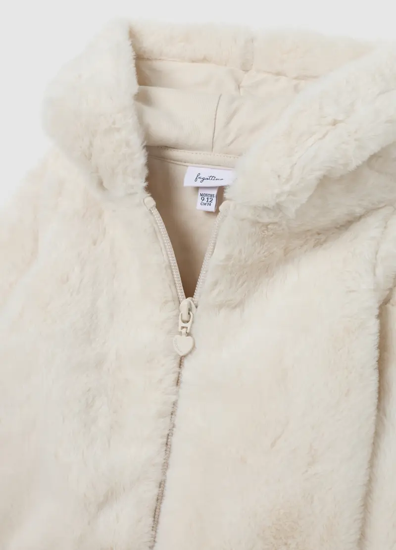 Felpa Da Bambina Beige Regular Fit Con Zip E Cappuccio, Beige miniatura 3